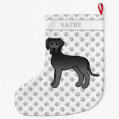 Black Great Dane Cute Cartoon Dog & Name Grote Kerstsok (Achterkant)