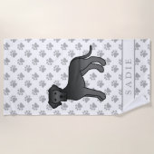 Black Great Dane Cute Cartoon Dog & Name Strandlaken (Voorkant)