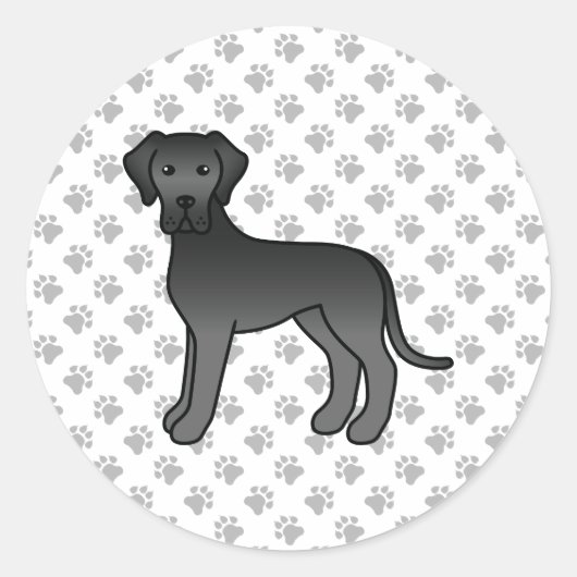 Black Great Dane Cute Cartoon Dog Ronde Sticker (Voorkant)