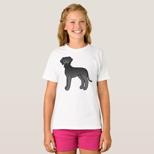 Black Great Dane Cute Cartoon Dog T-shirt (Voorkant volledig)