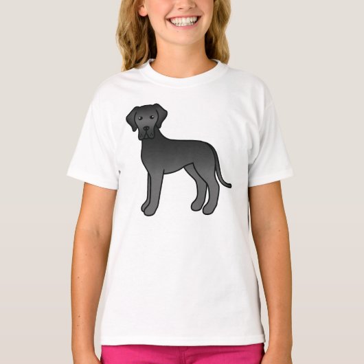 Black Great Dane Cute Cartoon Dog T-shirt (Voorkant)