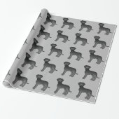 Black Great Dane Dog Pattern op grijs Cadeaupapier (Uitgerold)