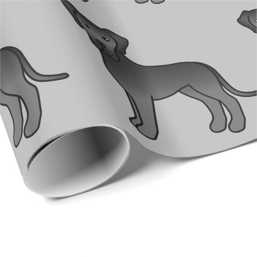 Black Great Dane Dog Pattern op grijs Cadeaupapier (Rol Hoek)