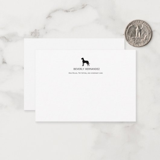 Black Great Dane Dog Walker Elegant Monogram Notitiekaartje (Voorkant / Achterkant in situ)
