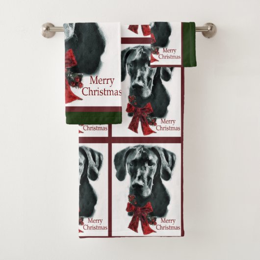Black Great Dane Kerstmis Bad Handdoek (Insitu)