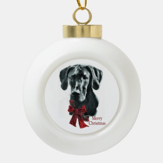 Black Great Dane Kerstmis Keramische Bal Ornament (Voorkant)