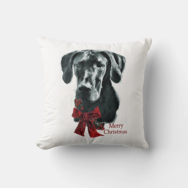 Black Great Dane Kerstmis Kussen (Voorkant)