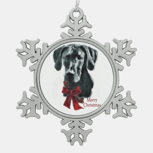Black Great Dane Kerstmis Tin Sneeuwvlok Ornament (Voorkant)
