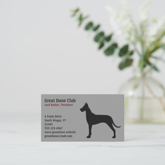Black Great Dane Silhouette Visitekaartje (Staand voorkant)