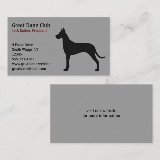 Black Great Dane Silhouette Visitekaartje (Voorkant / Achterkant)
