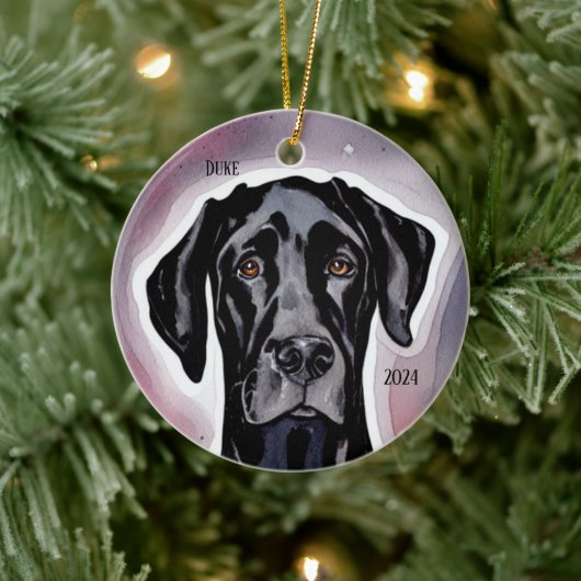 Black Great Dane Waterverf Art Keramisch Ornament (Boom)