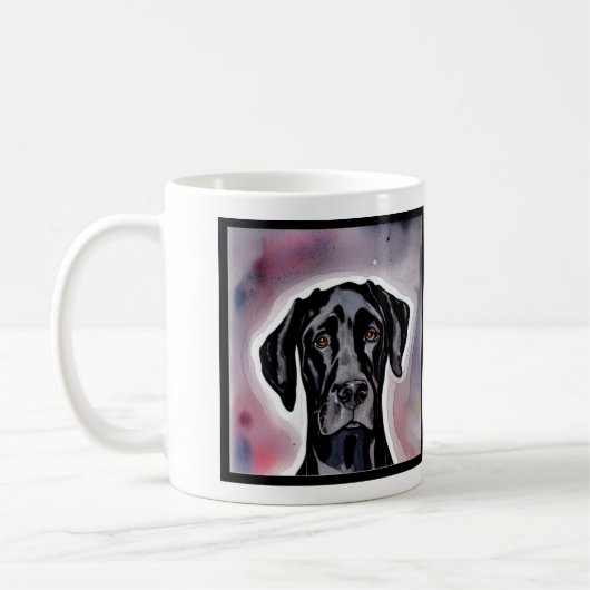 Black Great Dane Waterverf Art Koffiemok (Links)