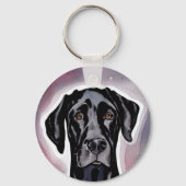 Black Great Dane Waterverf Art Sleutelhanger (Voorkant)