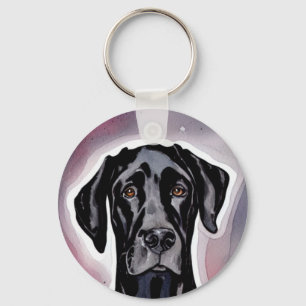 Black Great Dane Waterverf Art Sleutelhanger
