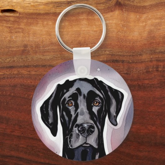 Black Great Dane Waterverf Art Sleutelhanger (Achterkant)