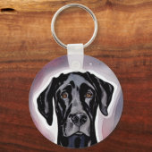 Black Great Dane Waterverf Art Sleutelhanger (Voorkant)