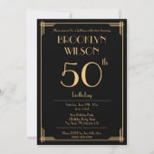 Black Great Gatsby Art Deco Birthday Party nodigt Kaart (Voorkant)