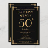 Black Great Gatsby Art Deco Birthday Party nodigt Kaart (Voorkant / Achterkant)