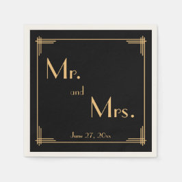 Black Great Gatsby Art Deco Ecru Wedding Napkins Servet