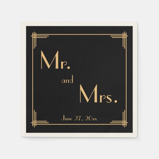Black Great Gatsby Art Deco Ecru Wedding Napkins Servet (Voorkant)