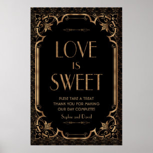 Black Great Gatsby Art Deco Love is Sweet Poster