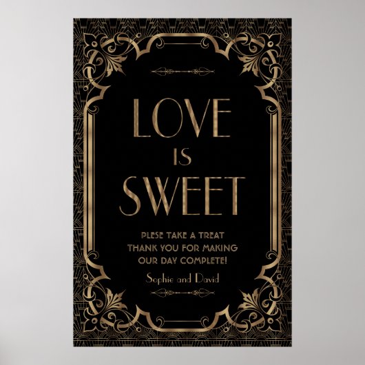 Black Great Gatsby Art Deco Love is Sweet Poster (Voorkant)
