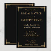 Black Great Gatsby Art Deco Vrijgezellenfeest Invi Kaart (Voorkant / Achterkant)