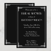Black Great Gatsby Art Deco Vrijgezellenfeest Invi Kaart (Voorkant / Achterkant)