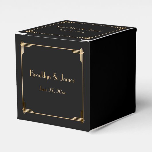 Black Great Gatsby Art Deco Wedding Favor Boxes Bedankdoosjes (Voorkant Zijde)