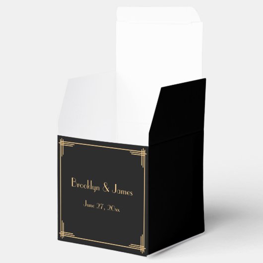 Black Great Gatsby Art Deco Wedding Favor Boxes Bedankdoosjes (Geopend)
