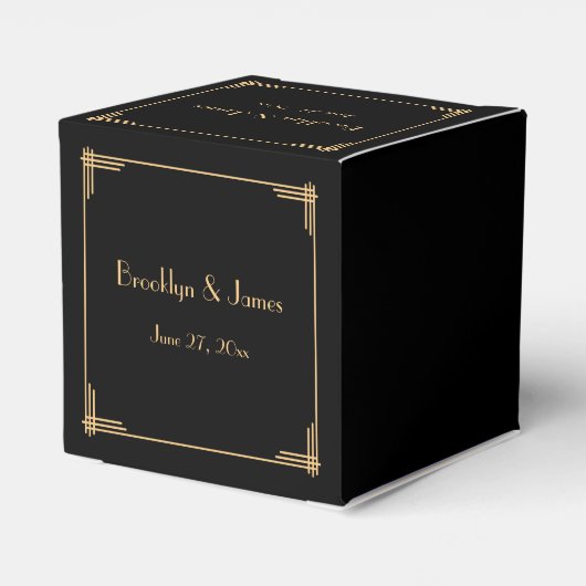 Black Great Gatsby Art Deco Wedding Favor Boxes Bedankdoosjes (Achterkant)