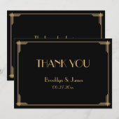 Black Great Gatsby Art Deco Wedding Hartelijk dank Bedankkaart (Voorkant / Achterkant)