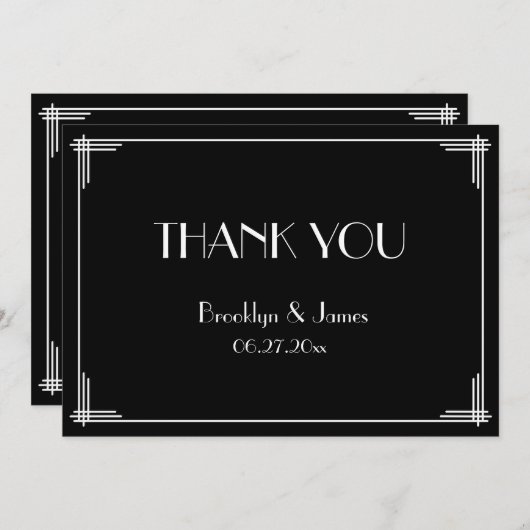 Black Great Gatsby Art Deco Wedding Hartelijk dank Bedankkaart (Voorkant / Achterkant)