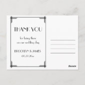 Black Great Gatsby Art Deco Wedding Hartelijk dank Briefkaart (Achterkant)