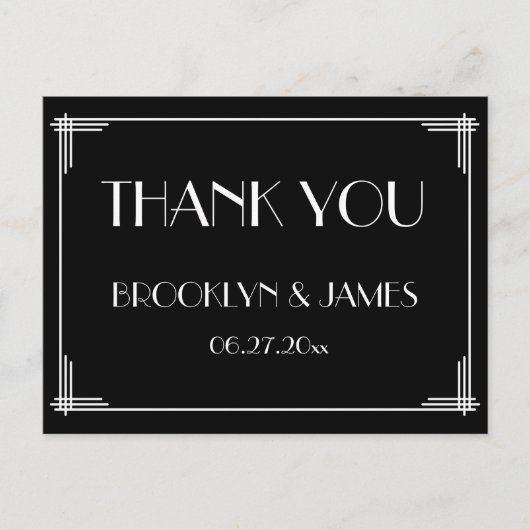 Black Great Gatsby Art Deco Wedding Hartelijk dank Briefkaart (Voorkant)