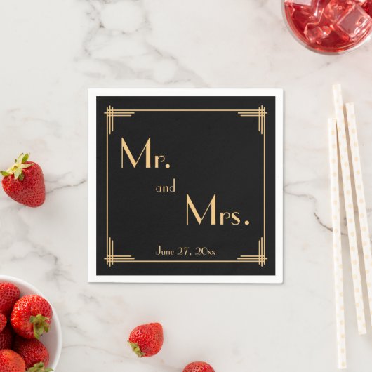 Black Great Gatsby Art Deco Wedding Napkins Servetten (Insitu)