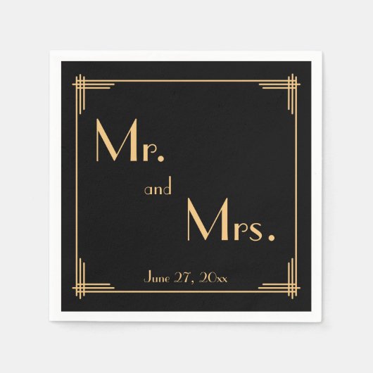 Black Great Gatsby Art Deco Wedding Napkins Servetten (Voorkant)