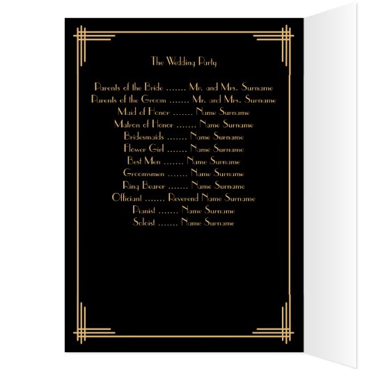 Black Great Gatsby Art Deco Wedding Programma's (Binnen (Links))