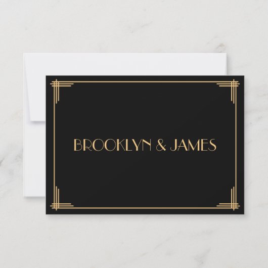 Black Great Gatsby Art Deco Wedding RSVP-Kaart RSVP Kaartje (Achterkant)