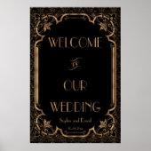 Black Great Gatsby Art Deco Wedding Welcome Sign Poster (Voorkant)