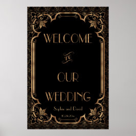 Black Great Gatsby Art Deco Wedding Welcome Sign Poster
