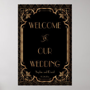 Black Great Gatsby Art Deco Wedding Welcome Sign Poster