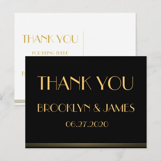 Black Great Gatsby Wedding Bedankt Briefkaarten (Voorkant / Achterkant)