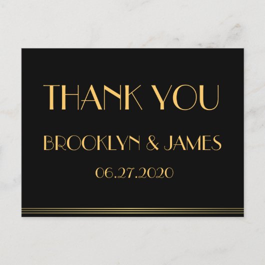 Black Great Gatsby Wedding Bedankt Briefkaarten (Voorkant)