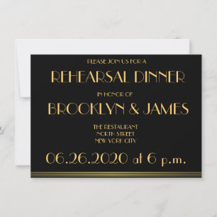Black Great Gatsby Wedding Rehearsal Uitnodigingen