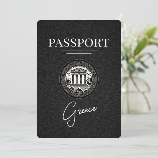Black Greece Passport Save the Date Kaart (Staand voorkant)