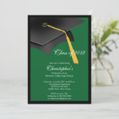 Black Green Afstudeerder Pet Graduation Party Invi Kaart (Staand voorkant)