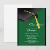 Black Green Afstudeerder Pet Graduation Party Invi Uitnodiging Briefkaart (Voorkant / Achterkant)