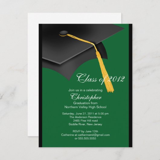 Black Green Afstudeerder Pet Graduation Party Invi Uitnodiging Briefkaart (Voorkant / Achterkant)