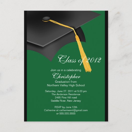 Black Green Afstudeerder Pet Graduation Party Invi Uitnodiging Briefkaart (Voorkant)